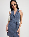 MINI HALTER COLLARED SLEEVELESS DRESS