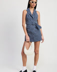 MINI HALTER COLLARED SLEEVELESS DRESS