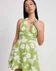 HALTER NECK FLORAL MINI DRESS