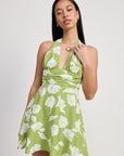HALTER NECK FLORAL MINI DRESS
