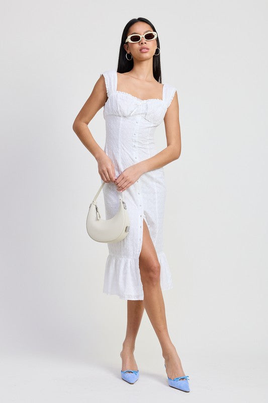 SQAURE NECK MIDI CAP SLEEVE DRESS