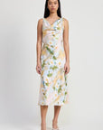 FLORAL MIDI COWL NECK DRESS