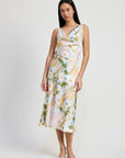 FLORAL MIDI COWL NECK DRESS