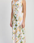 FLORAL MIDI COWL NECK DRESS