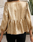 Metallic Bow Tie Front Peplum Blouse