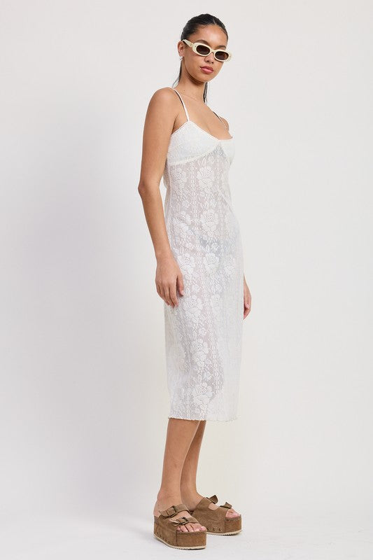 SPAGHETTI STRAP LACE MIDI DRESS
