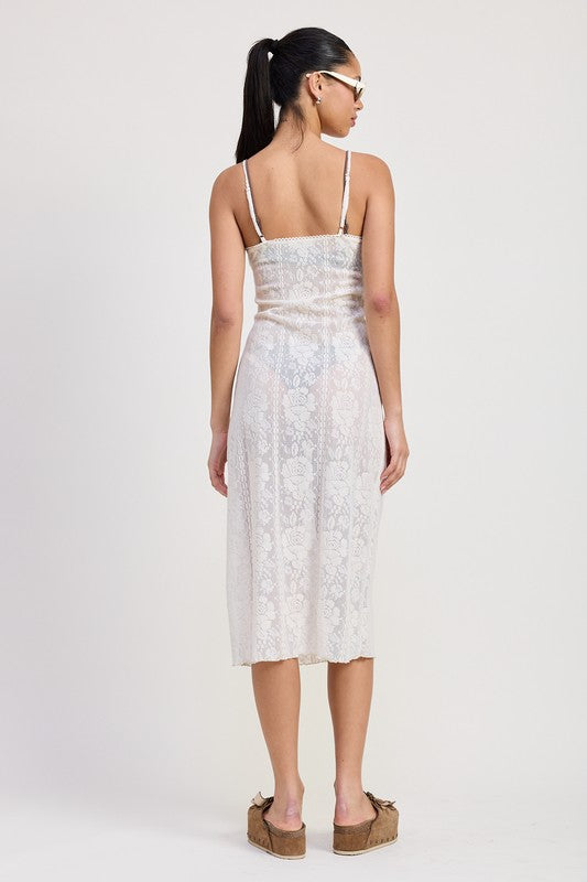 SPAGHETTI STRAP LACE MIDI DRESS