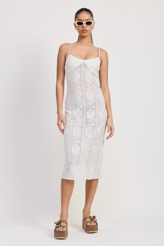 SPAGHETTI STRAP LACE MIDI DRESS