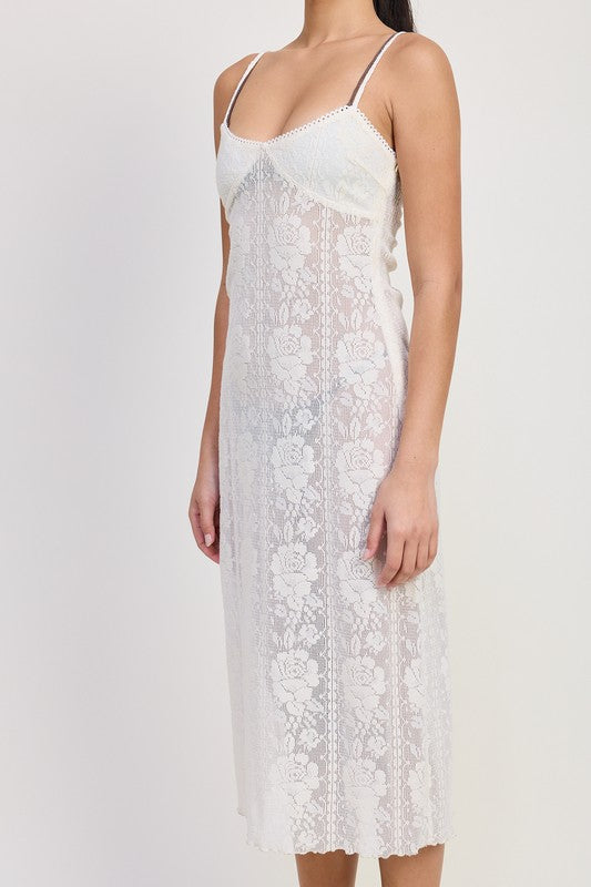 SPAGHETTI STRAP LACE MIDI DRESS