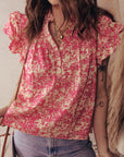 Boho Ruffle Sleeve Buttoned Blouse
