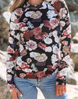 Floral Mesh Mock Neck Top