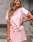 Nova Puff Sleeve Pearl Embellished Scallop Set