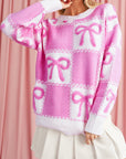 Pink Sweet Bow Two Tone Checkered Sweater