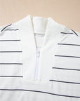 Stripe Zipped V-Neck Long Sleeve Top