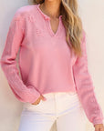 Ashlynn Flower Detail Knitted Notched Neck Sweater