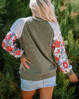 Floral Ribbed Patchwork Long Sleeve Blouse