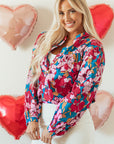 Taylor Floral Balloon Sleeve Half Buttons Blouse