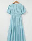 Lara Puff Sleeve Pleated High Waist Midi Dress