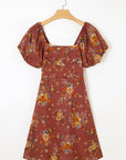 Floral Puff Sleeve Open Back Mini Dress