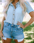 Jamie Waffle Knit Short Sleeve Buttoned Shirt
