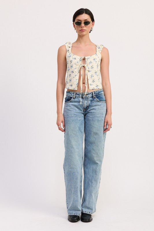 TIE FRONT PEASANT TOP