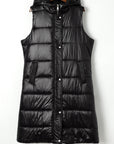 Solid Quilted Long Hooded Vest Coat