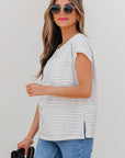 Tilly Stripe Cap Sleeve Crew Neck top