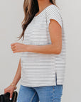 Stripe Cap Sleeve Crewneck Tee