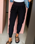 Solid Elastic High Waist Pocketed Jogger Pants