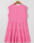 Averie Waffle Textured Button Round NeckDress