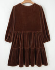 Velvet V-Neck Long Sleeve Tiered Mini Dress