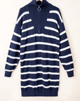 Iris Striped Zip Collared Loose Sweater Mini Dress