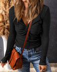 Alice Textured Twist Front V Neck Long Sleeve Top