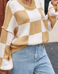 Checker Bishop Sleeve Sweater