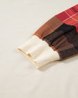 Beige Plus Size Multicolor Plaid Patchwork Sleeve Pullover Top