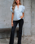 Leopard Contrast Puff Sleeve Blouse