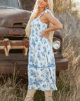 Kai Floral Shirred Knot Shoulder Sleeveless Long Dress
