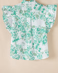 Floral Ruffle Sleeve Buttoned Shirt