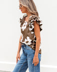 Vada Floral Textured Ruffled Sleeve Blouse