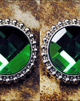Western Screw Back Concho Green Glass Stone Nickle Saddle Bling Cowgirl