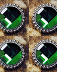 Western Screw Back Concho Green Glass Stone Nickle Saddle Bling Cowgirl