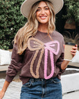 Callie Terry Bow Pattern Drop Shoulder Sweatshirt