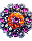 Western Screw Back Concho 1.5 In Fuchsia Orange Crystal Bling Saddle