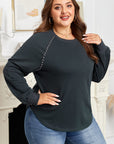 Plus Size Solid Ribbed Edge Studded Mineral Wash Top