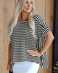 Alia Stripe Batwing Sleeve Crewneck Oversized Top