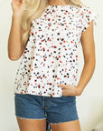 Abstract Ruffle Flutter Sleeve Blouse