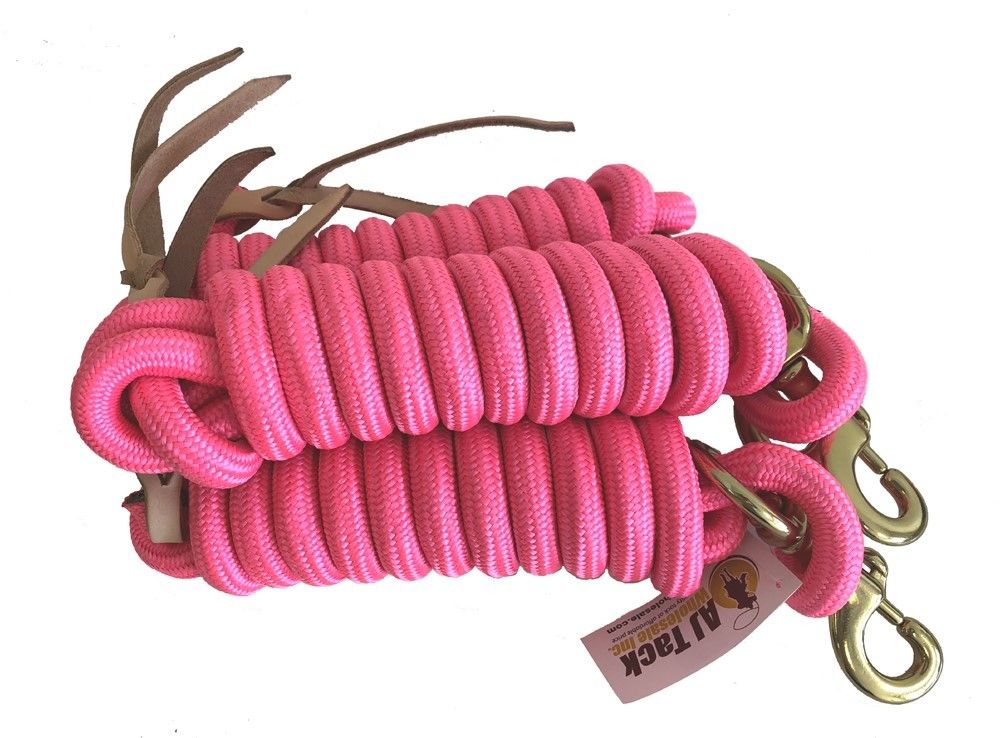 AJ Tack 9 Foot Nylon Lead Rope with Leather Popper - Set of 3