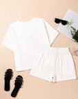 Rylie Textured Patched Pocket Drawstring Shorts Set