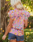 Aadhya Flutter Sleeve V Neck Floral Top