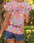 Floral Flutter Sleeve V-Neck Top
